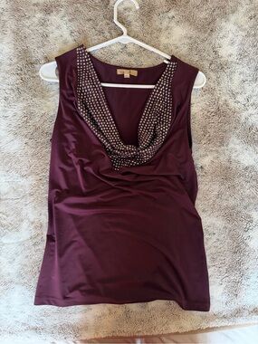 Sleeveless Embellished Cowl Neck Women's Top - Burgundy